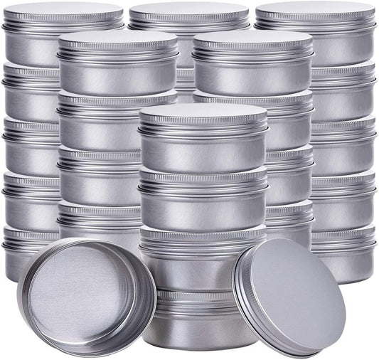 Aluminum Tin Jar - 30 ml Refillable Containers with Screw Lid | Round Cosmetic Jars for Lip Balm & Cream - 60 Pack