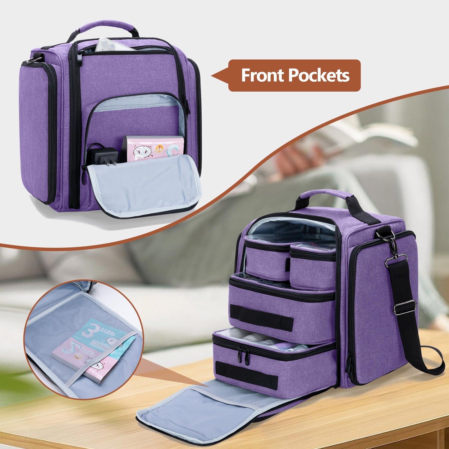 BAFASO Large Travel Toiletry Bag with 4 Removable Pouches, Purple