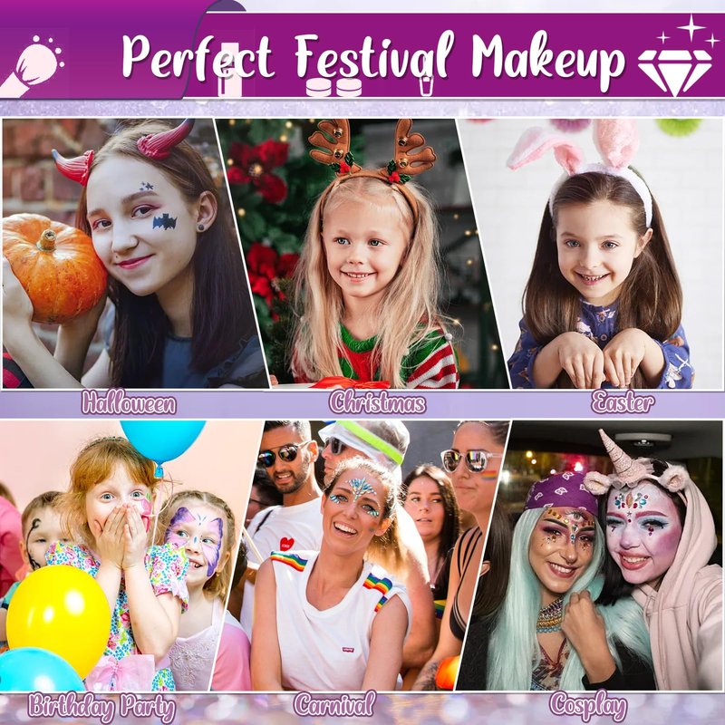 TEUVO Kids Glitter Tattoo Kit with 25 Colors, 225 Stencils, 6 Pens, 2 Rhinestone Sheets, 5Brushes, 3Glues, 20 Sheets Colorful & Glow-in-the-dark Mixed Temporary Tattoos Stickers for Halloween Birthday