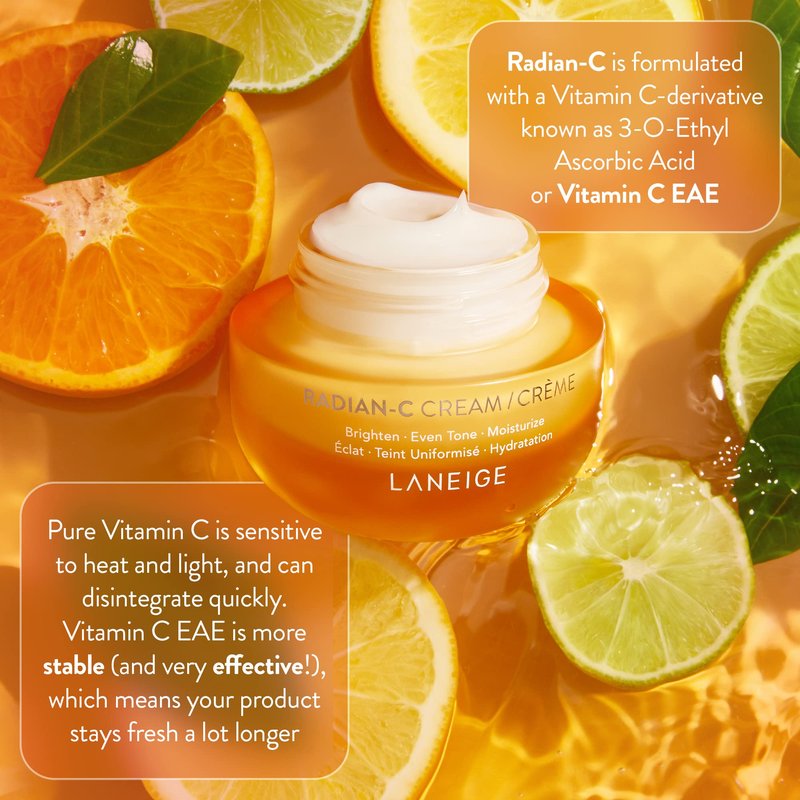 LANEIGE Radian-C Cream: Brightening Moisturizer with Vitamin C & E for Dark Spots, Dullness, & Radiant Skin, Hypoallergenic & Dermatologist-Tested