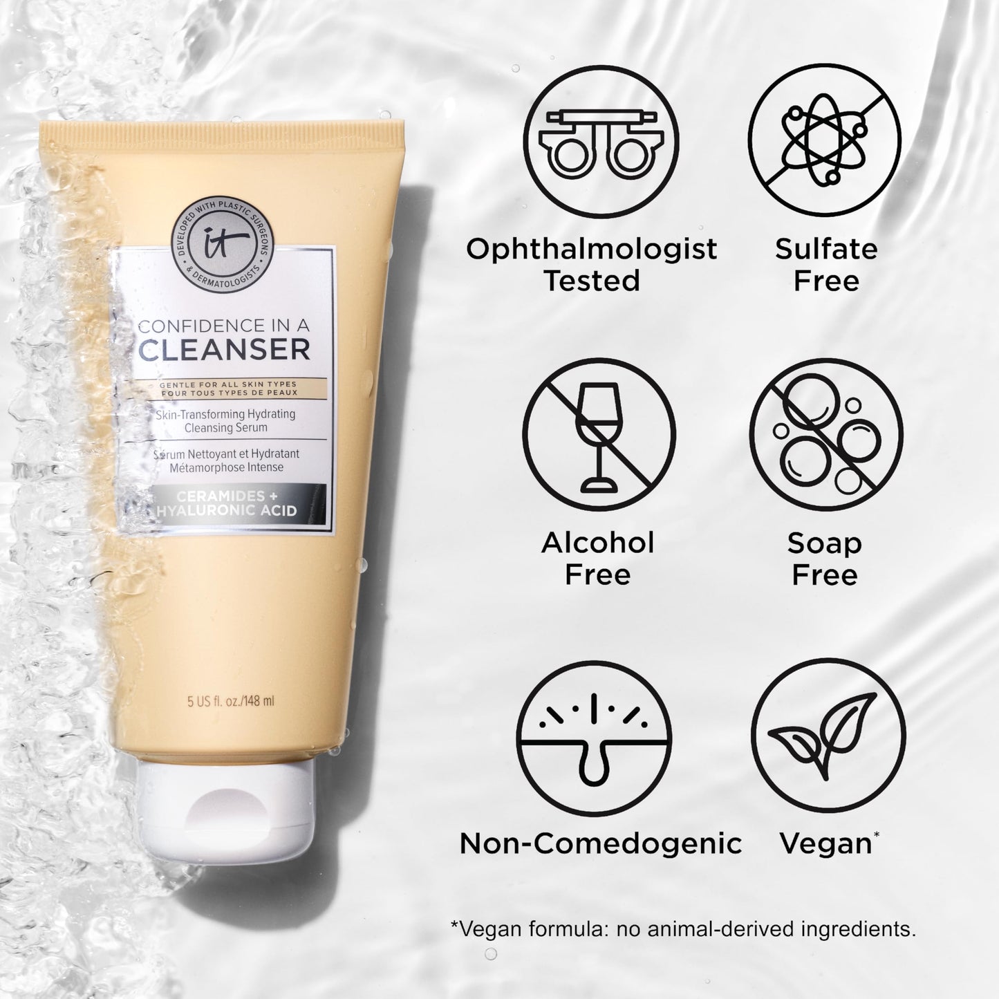 IT Cosmetics Confidence in a Cleanser Travel - Hydrating Serum Foaming Face Wash With Hyaluronic Acid & Ceramides, Gentle Makeup Remover, Skin Barrier Support, Non-Stripping, Sulfate-Free - 1.7 fl oz
