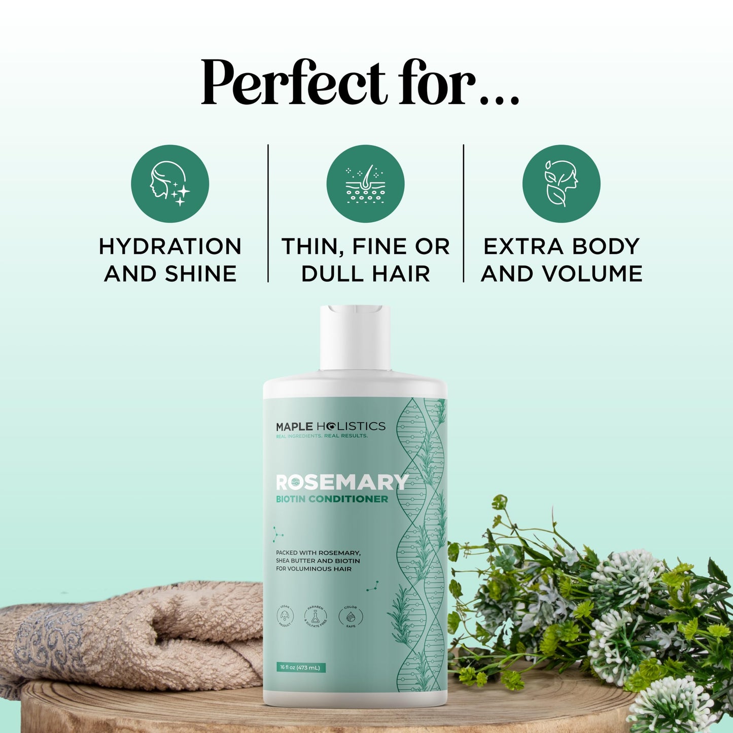 Biotin Rosemary Conditioner for Thinning Hair - Vegan Rosemary Biotin Conditioner with Volumizing Plant Proteins & B Vitamins for Fine Weak & Dull Hair - Sulfate Paraben & Silicone Free (16 Fl Oz)