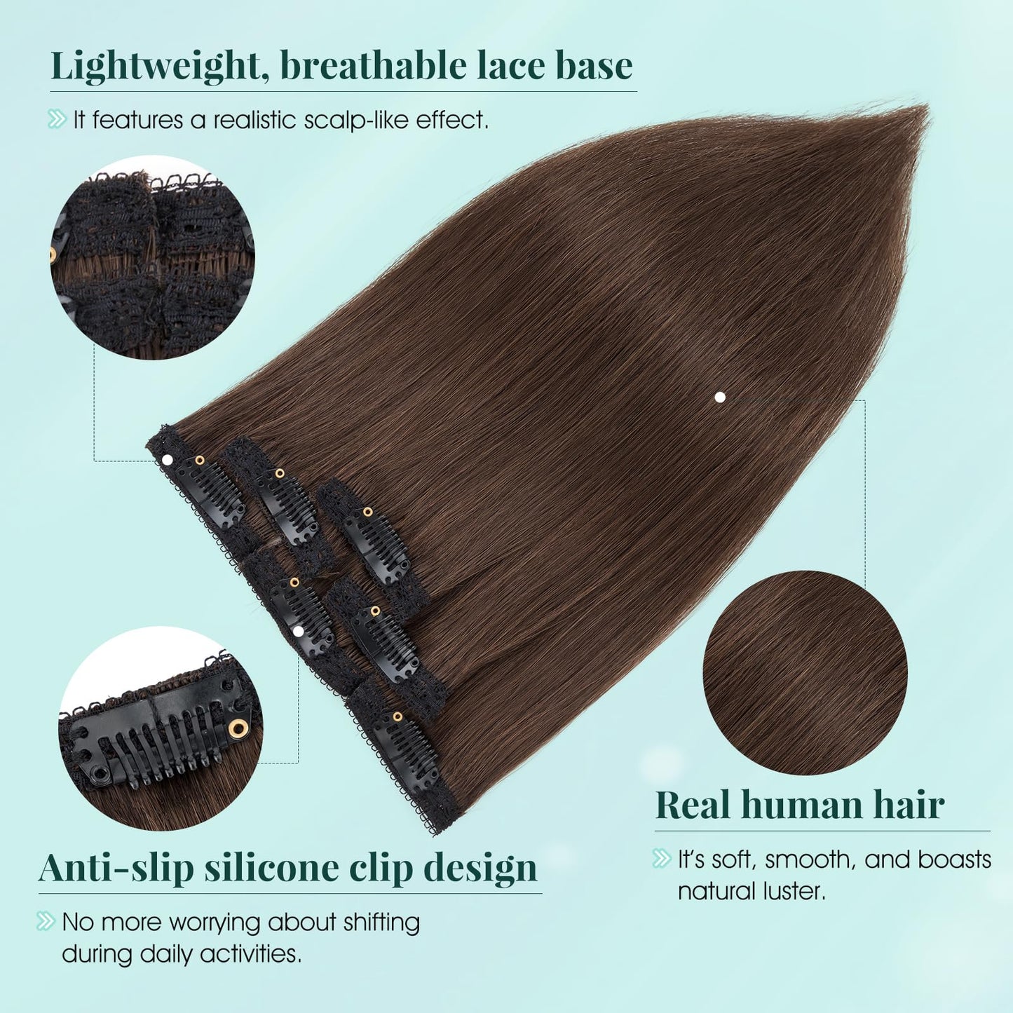 Benehair 6 PCS Clip in Short Hair Extensions 100% Real Human Hair Seamless & Invisible for Women Instant Volume Highlight Length for Daily Use 12" Dark Brown