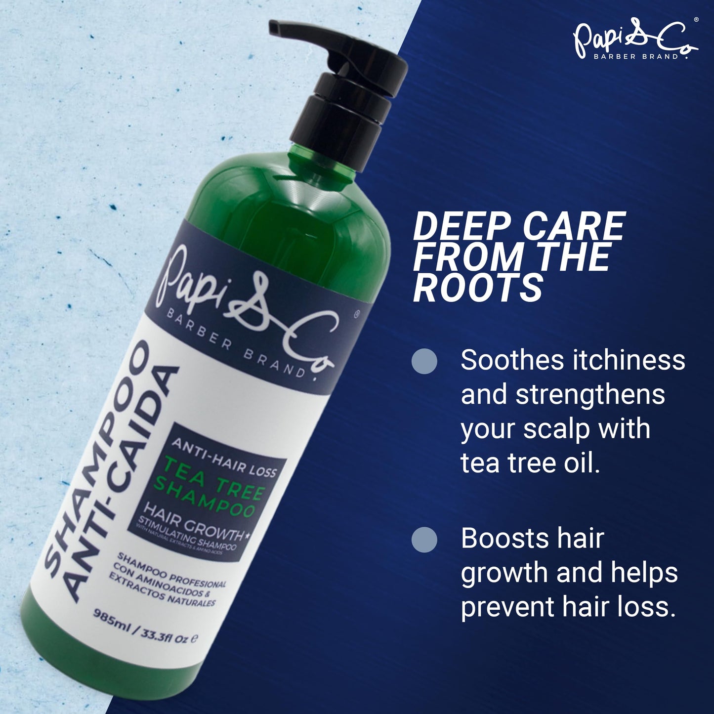 Papi & Co. - Revitalizing Tea Tree Anti Hair Loss Shampoo, Hair Regrowth for Men, Tea Tree Oil Men’s Shampoo with Natural Oil Extracts, 985 mL