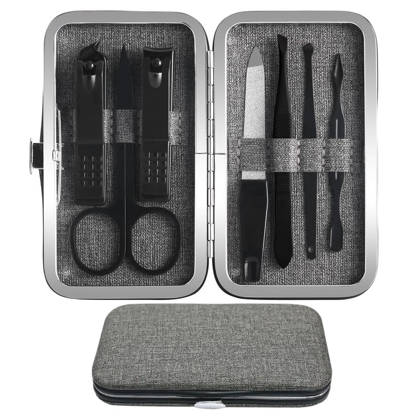 SOPOLISE Manicure Pedicure Set Personal Care Nail Clipper Kit 7 PCS Manicure and Pedicure Kit Nail Care Kit for Men Suitable for Travel(Gray) Present for Men Husband Boyfriend Parent