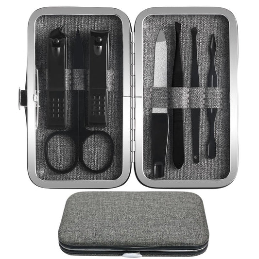 SOPOLISE Manicure Pedicure Set Personal Care Nail Clipper Kit 7 PCS Manicure and Pedicure Kit Nail Care Kit for Men Suitable for Travel(Gray) Present for Men Husband Boyfriend Parent