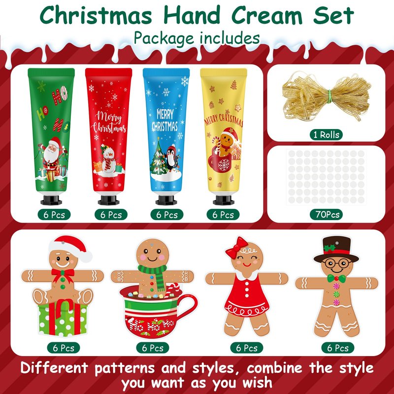 36 Set 72 Pcs Christmas Hand Cream Gift Bulk for Women Coworker Christmas Tree Ornament Hand Lotion Party Favor with Card Ribbon Holiday Decor Stocking Stuffer Gift for Women (Gingerbread Man)