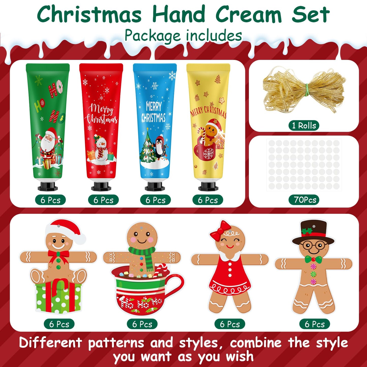 72 Set 144 Pcs Christmas Hand Cream Gift Bulk for Women Coworker Christmas Tree Ornament Hand Lotion Party Favor with Card Ribbon Holiday Decor Stocking Stuffer Gift for Women (Xmas Style)