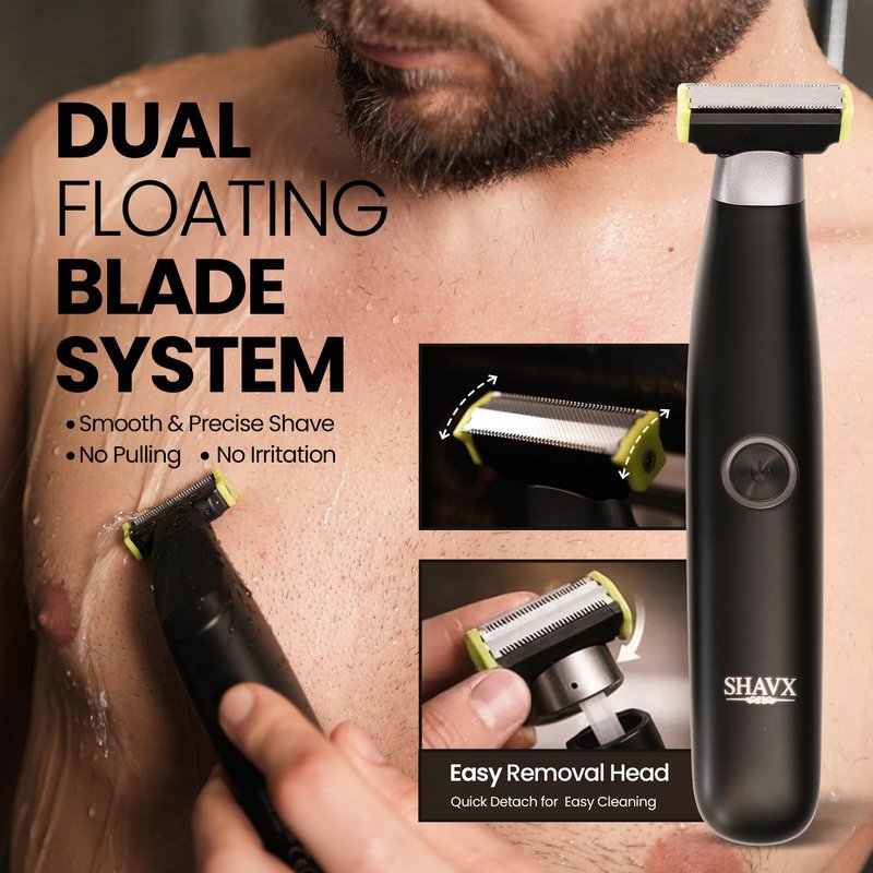 Body Hair Trimmer for Men Electric Shaver for Pubic & Groin Hair Ball Groomer, Beard, Chest, Legs, Sensitive Areas, with Skin-Safe Dual Blades, Waterproof Wet-Dry IPX6 Rechargeable USB-C, 3 Combs