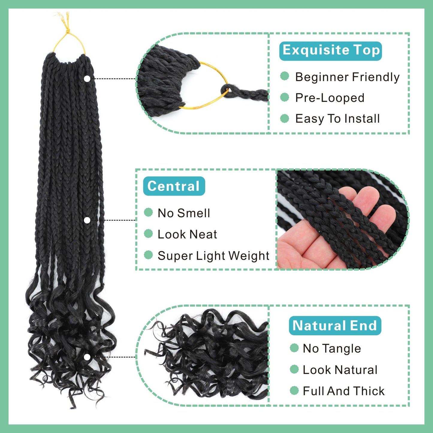 7 Packs Crochet Box Braids -18 Inch Crochet Hair for Black Women Pre loople Crochet Hair with Curly Ends 1B Goddess Box Braids Crochet Braiding Hair