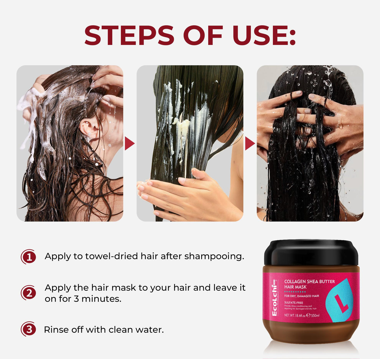 ECOLCHIPRO Collagen Shea Butter Hair Mask Deep Repair Conditioning Collagen Shea Butter Hair Treatment for Dry and Damaged Hair All Hair Types 18.6 oz 550ml