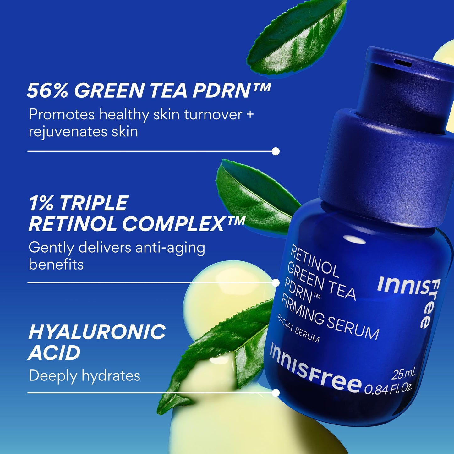 innisfree Green Tea PDRN Serum | Korean Skincare with Retinol and Hyaluronic Acid for Hydrating, Anti‑Aging Care and Wrinkles | Suitable for Acne‑Prone and Sensitive Skin, 0.84 Fl Oz