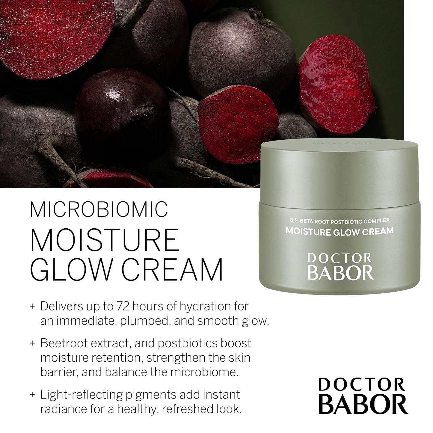 BABOR Microbiomic Moisture Glow Cream, Lightweight Daily Moisturizer with Light-Reflecting Pigments, Instant Glow and Hydration, Prebiotics & Probiotics Facial Cream, Radiant Even Complexion, 1.7 oz