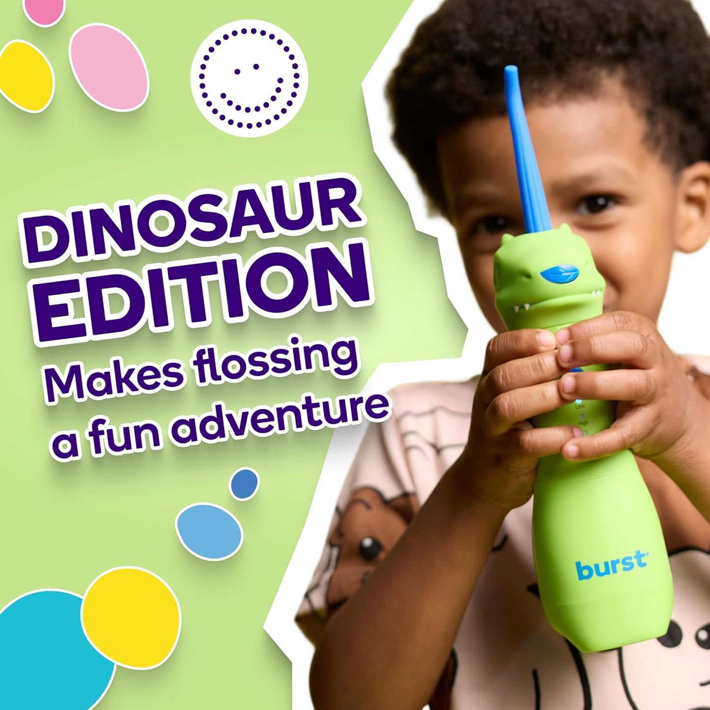 Kids Water Flosser - Cordless Dinosaur Design with 3 Pressure Modes | Braces-Friendly & Safe Silicone Tip | 155mL Tank