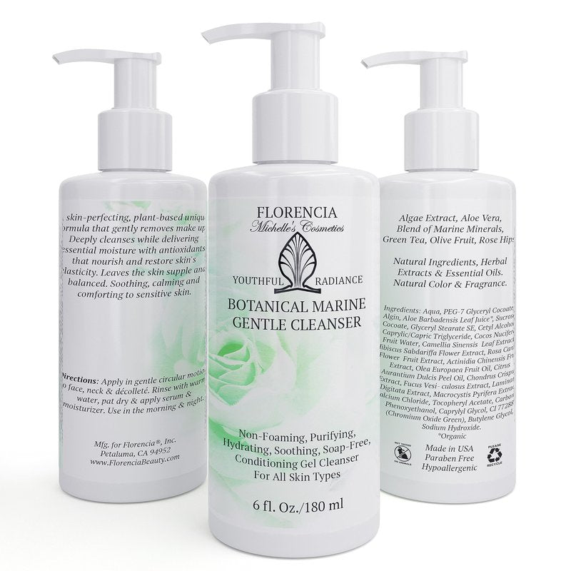 Florencia Botanical Marine Gentle Cleanser – Non Foaming Hydrating Purifying Face Wash with Marine Algae Seaweeds and Organic Botanicals for Dry Normal and Sensitive Skin – 6 Fl Oz