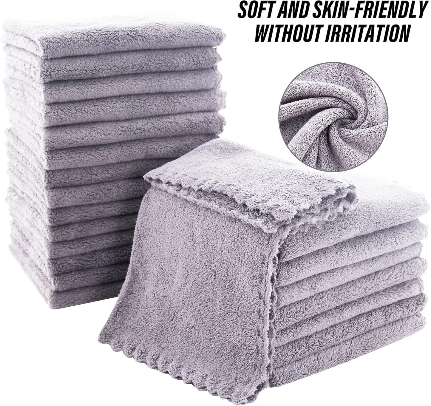 Ultra Soft Premium Washcloths Set - Highly Absorbent Coral Velvet - 12 x 12 Inches | 72 Pack in Light Grey