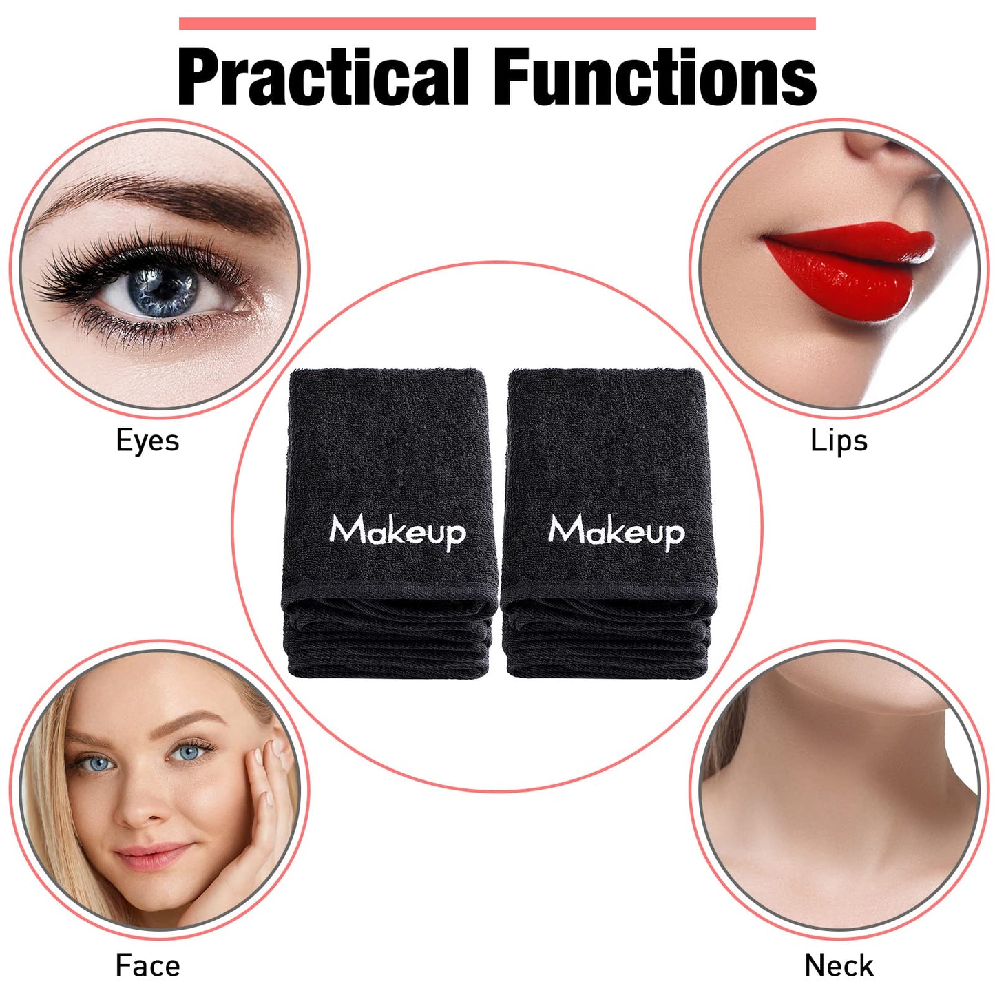 Chumia 18 Pcs Makeup Remover Cloths 13 x 13 Inch Makeup Towel Face Washcloths with Embroidery Black Reusable Washcloths Soft Cleansing Face Towel for Women