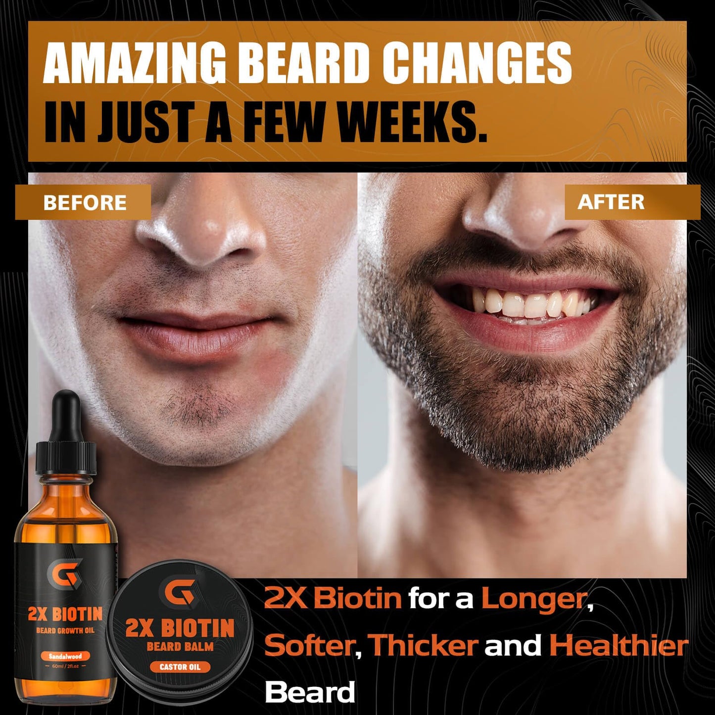 2x Biotin Beard Growth Oil and Beard Balm - Beard Growth Serum Care Kit - Vegan Natural Ingredients Leave-In Conditioner - Moisturizes, Strengthens, Thickens and Promotes Facial Hair Growth