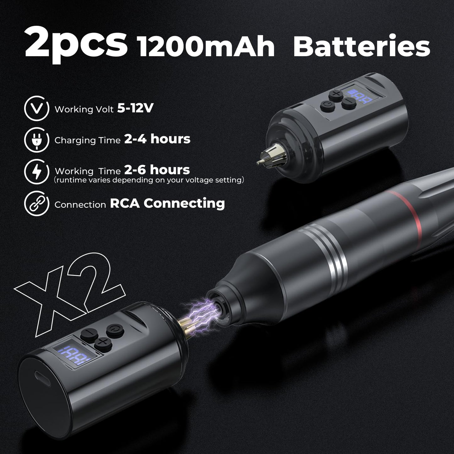 Wireless Tattoo Kit for Beginners - Tattoo Machine with 2pcs 1200 mAh Capacity Power Supply, Tattoo Pen Kit with 10Pcs Tattoo Cartridge Needles Transfer Papers and 2mm Tatoo Practice Skin