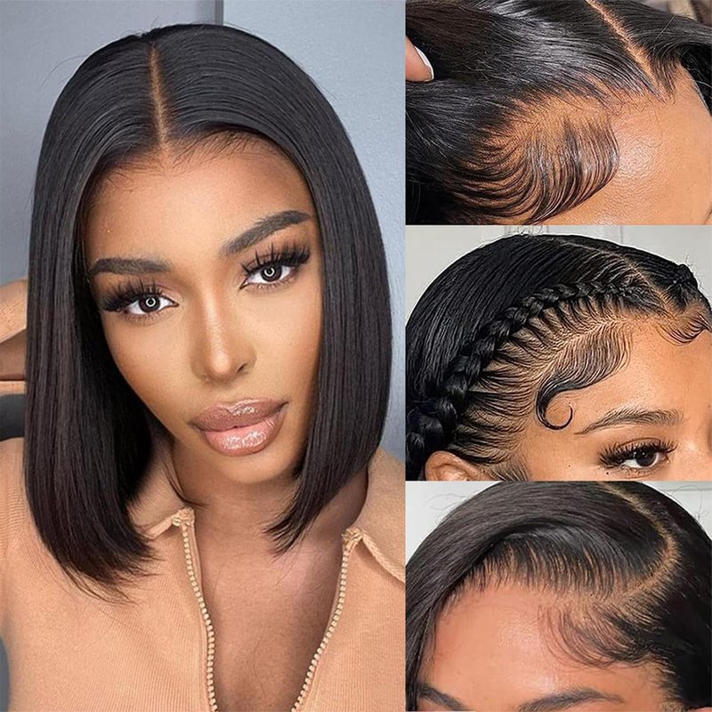 Human Hair Bob Wig - 13x6 Lace Front, 180% Density, 10 Inch for Black Women
