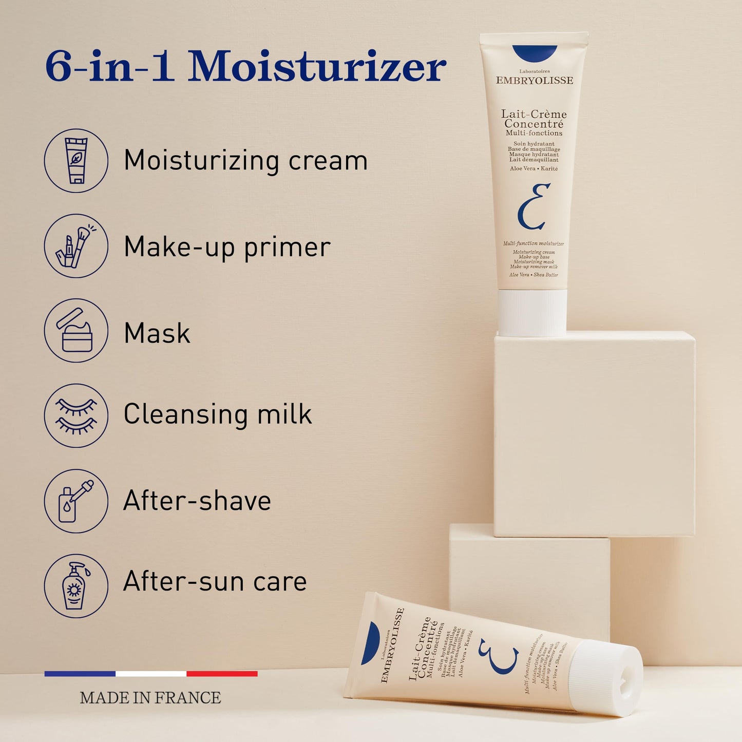 Embryolisse Lait-Crème Concentré Face Moisturizer and Makeup Primer, French Face Cream With Shea Butter & Aloe Vera, 2.54 Fl Oz