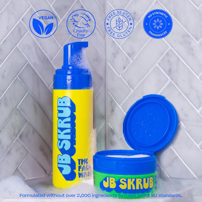 JB SKRUB The Face Duo Set – Gentle Foaming Face Wash (5 fl. oz) & Exfoliating Acne Pads (40 Count) for Kids, Tweens & Teens – Fragrance-Free Cleanser & Alcohol-Free Toner Pads for Clear, Smooth Skin