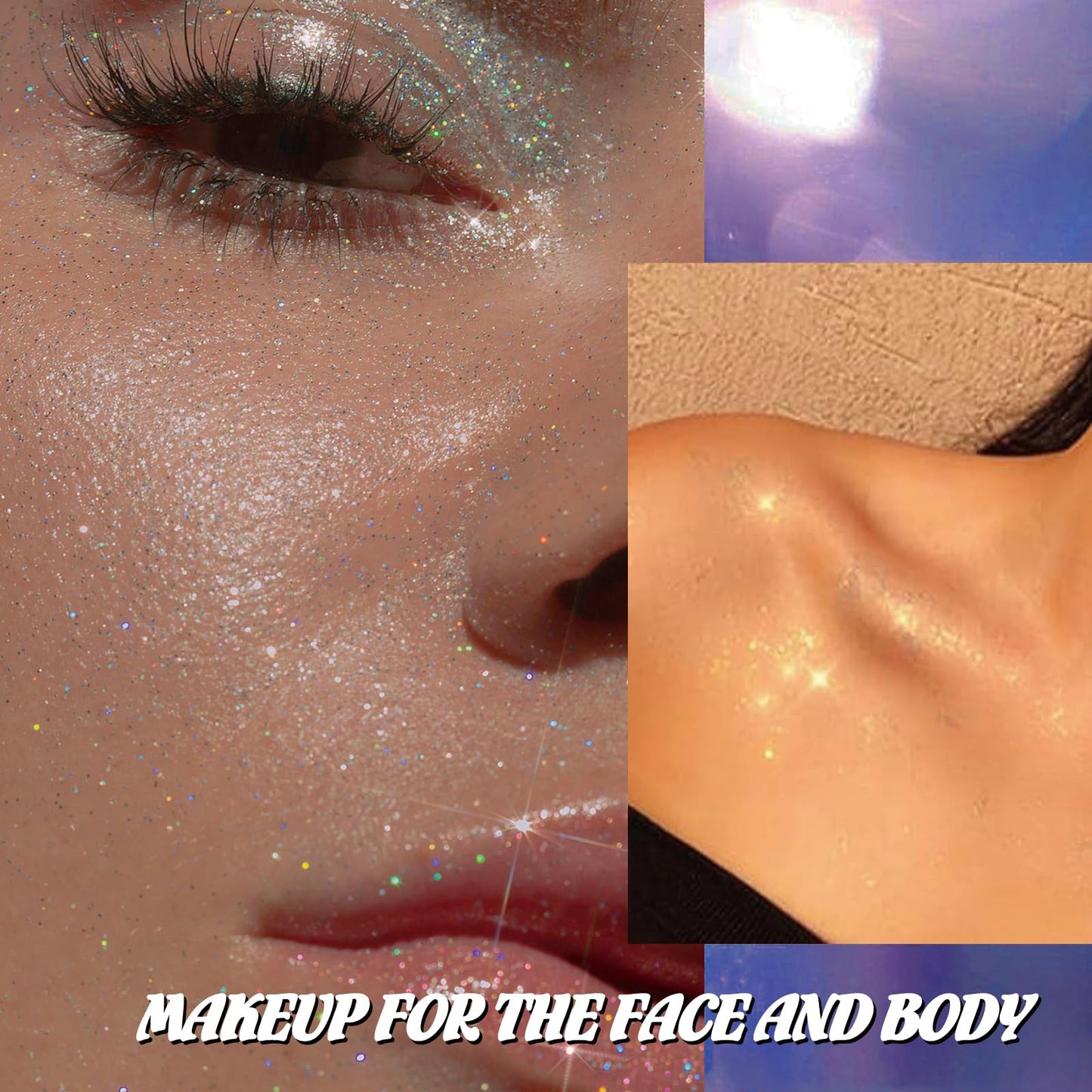 ONLYBETTER Face and Body Glitter, Makeup Paint for Eye Lip Hair, Festival Rave Accessories, Safe for Face, Easy Application & Removal, Silver