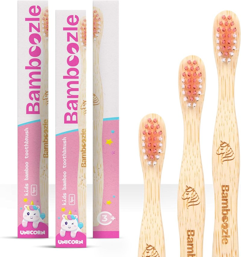 Eco-Friendly Kids Toothbrush - Sustainable Bamboo Design, Biodegradable & Stylish | Unicorn, Pack of 3