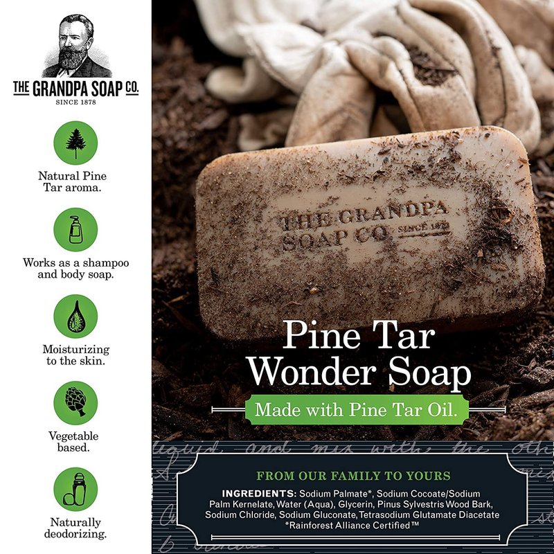 Pine Tar Soap - Natural Skin Care Bar for Dry Skin | 4.25 oz (Pack of 4)