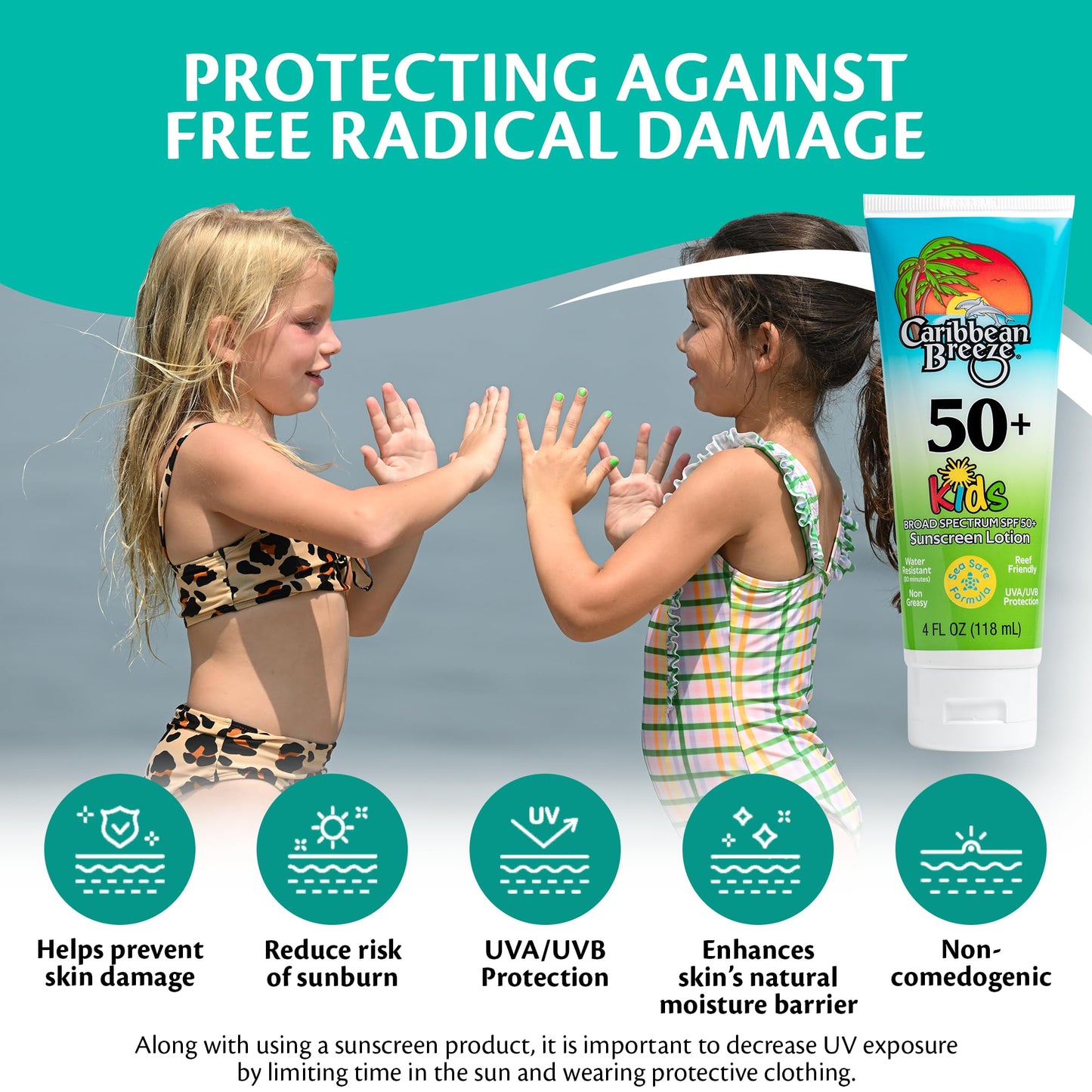 Reef Friendly Kids Sunscreen SPF 50, Mango Lime Scent Body Lotion, Rich in Anti-Oxidants, Water Resistant Up to 80 Minutes, Broad Spectrum, 4 oz, 2 Pack