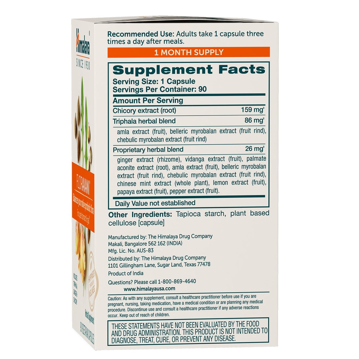 Himalaya FlorAvani - Herbal Digestive Health Supplement Supporting Heartburn and Nausea Relief - Vegan, Non-GMO, Gluten Free, Clinically Studied, 271 mg, 90 Capsules
