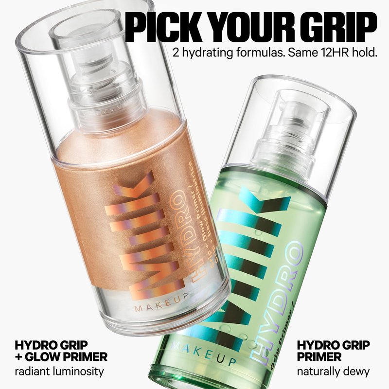 Milk Makeup Hydro Grip + Glow Primer with Hyaluronic Acid – Illuminating Face Primer Grips Makeup for Up to 12 Hours – Silicone-Free, Hydrating Formula with Radiant, Golden Finish – 1 oz
