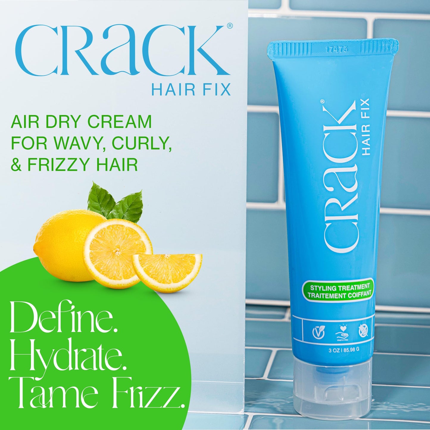 Crack Hair Fix Air Dry Cream - Multi-Tasking, Anti-Frizz, Leave-In Styling Balm with Protection from Humidity, Chlorine, Heat Treatments & Sun, 3 oz, PACK OF TWO