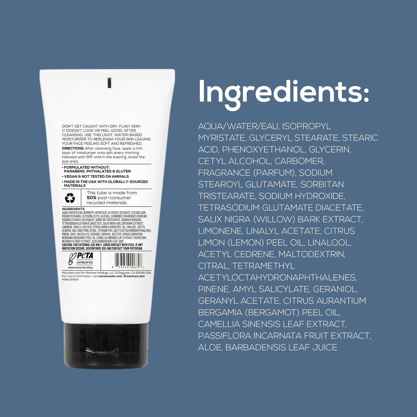 MARLOWE. Facial Moisturizer for Men, 6 oz, Lightweight, Non-Greasy Daily Face Lotion, Hydrates, Nourishes & Soothes, Clean, Vegan Formula with Aloe Vera & Green Tea Extract, Fresh Aloe Citron Scent