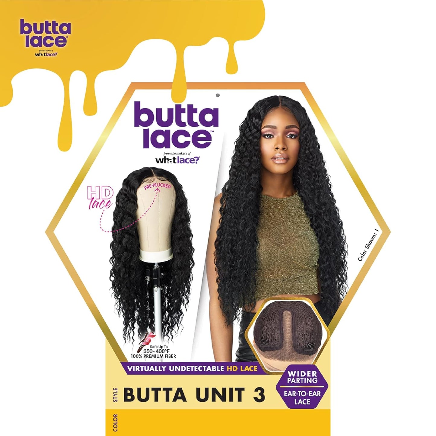 Sensationnel Butta Lace Wigs - 5 Inch Deep Parting Glueless Synthetic Lacefront | Extra Wide 1B Off-Black