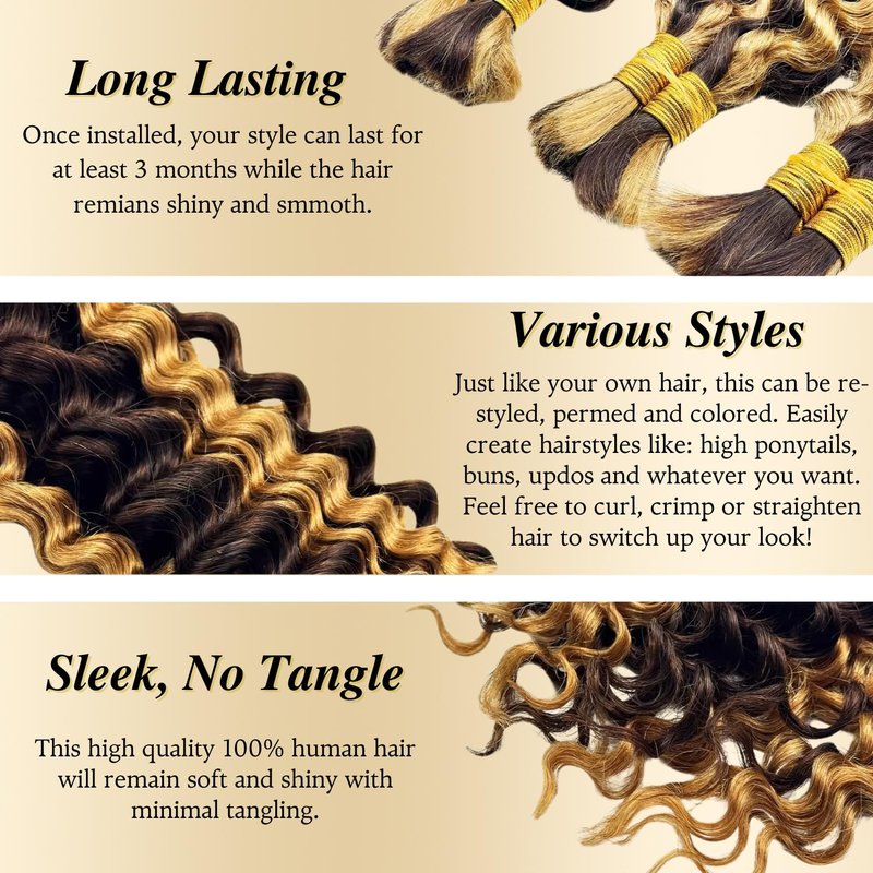 Syrenlore Highlighted Honey Blonde Braiding Human Hair for Boho Knotless Braids 18 Inch 50G LIGHT BULK, Ombre 4/27 Curly Braiding Hair Deep Wave Human Hair Bulk, No Weft Blonde & Brown Hair Extensions