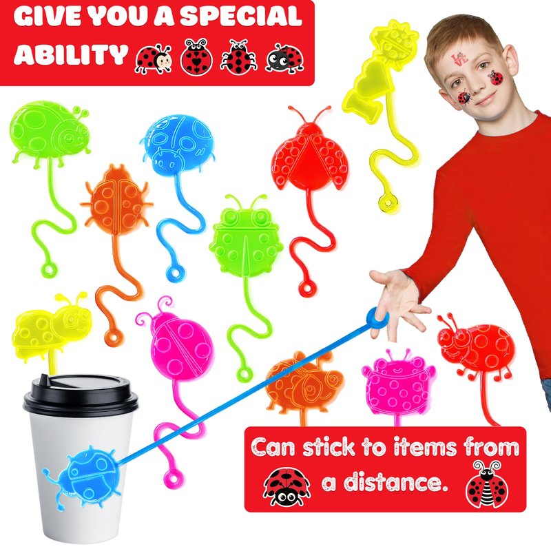 48PCS Ladybug Party Favors - 24PCS Temporary Tattoos & 24PCS Stick Hands Party - Perfect Birthday Party Supplies, Goodie Bag Stuffers, Treasure Box Toys, Classroom Prizes, and Student Gifts