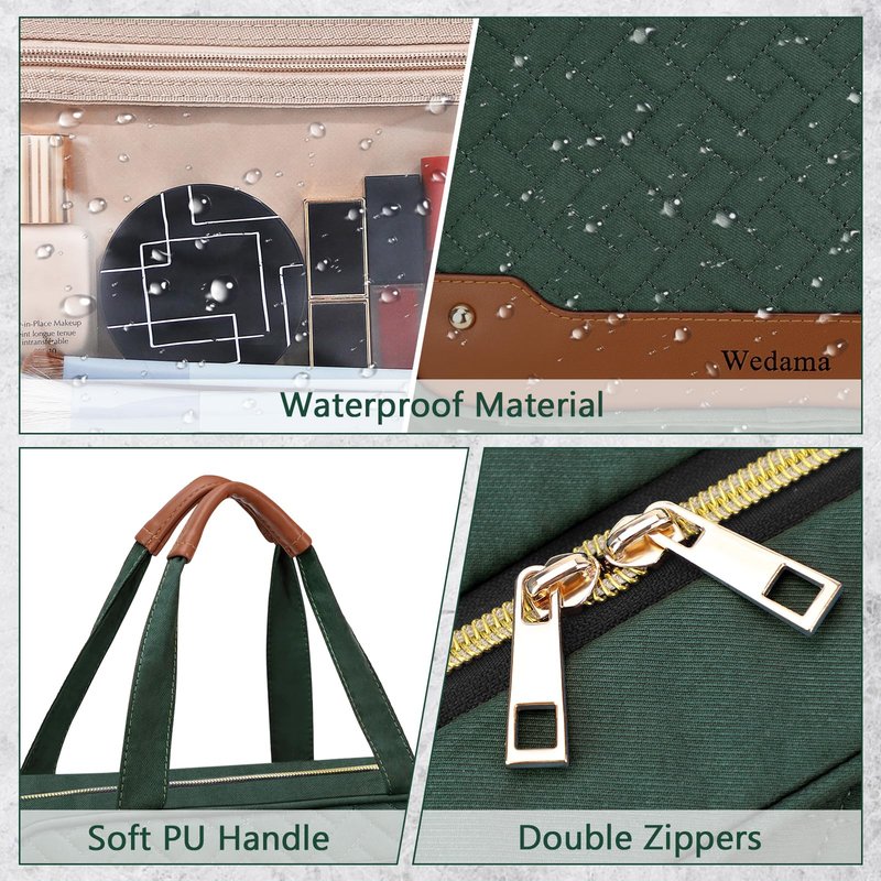 Wedama Toiletry Bag for Women, Hanging Travel Toiletry Bag with Jewelry Organizer Compartment Large Makeup Bag, PVC Waterproof Cosmetic Travel Bag Trips Camping Bathroom, Dark Green