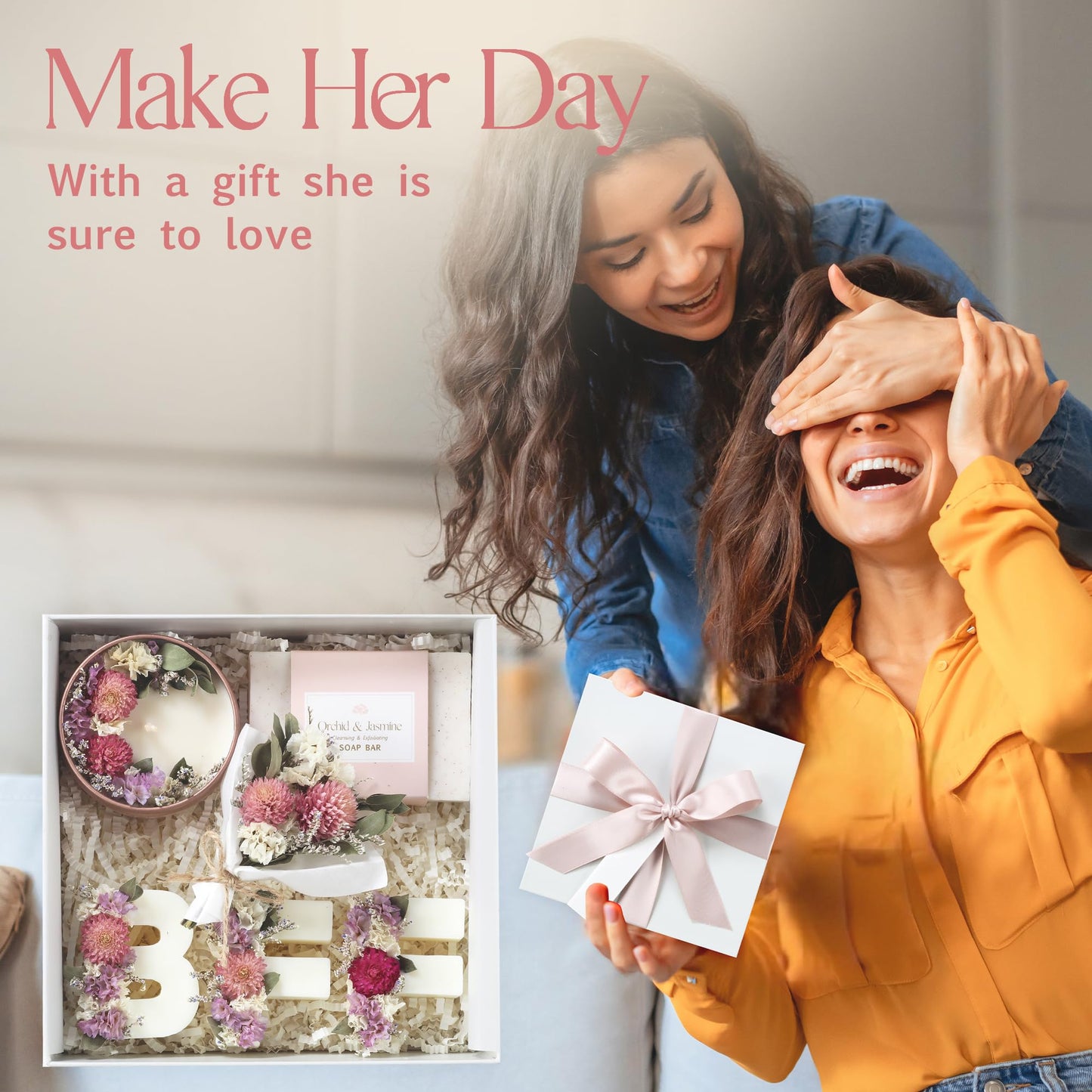LaurGifts Best Friend Gift Box for Women – Luxury BFF Birthday, Thoughtful Friendship Present for Bestie, Soul Sister or Bridesmaid – Ready to Gift Orchid & Jasmine Keepsake