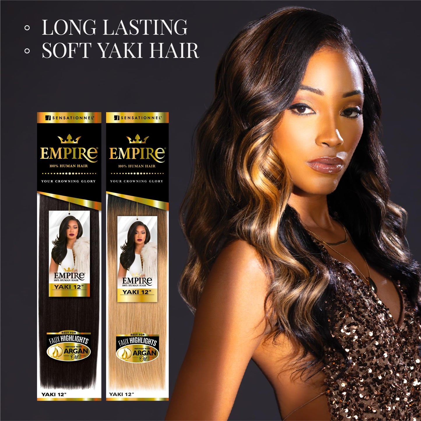 Sensationnel Empire yaki human hair - Tangle Free Weaving for Quick Weave and Sew in Styles for Faux Highlights and Fauxmiddlepart Leave Out - 1 Pack (12 inch, 1 JETBLACK)