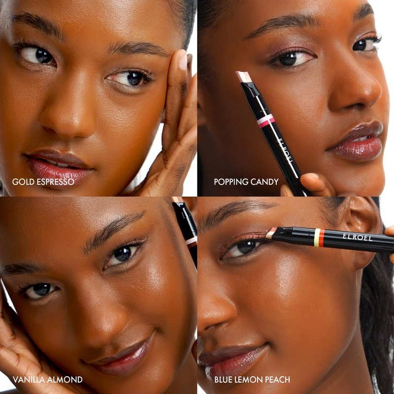 ELROEL Blanc Double Shadow Stick - 48HR Long Lasting Dual-Tone Eye Shadow Pencil - Combines Glitter w/Soft Matte or Shimmer - Waterproof & Smudge-Proof Eyeshadow Makeup 0.05 oz (#01 Gold-Espresso)