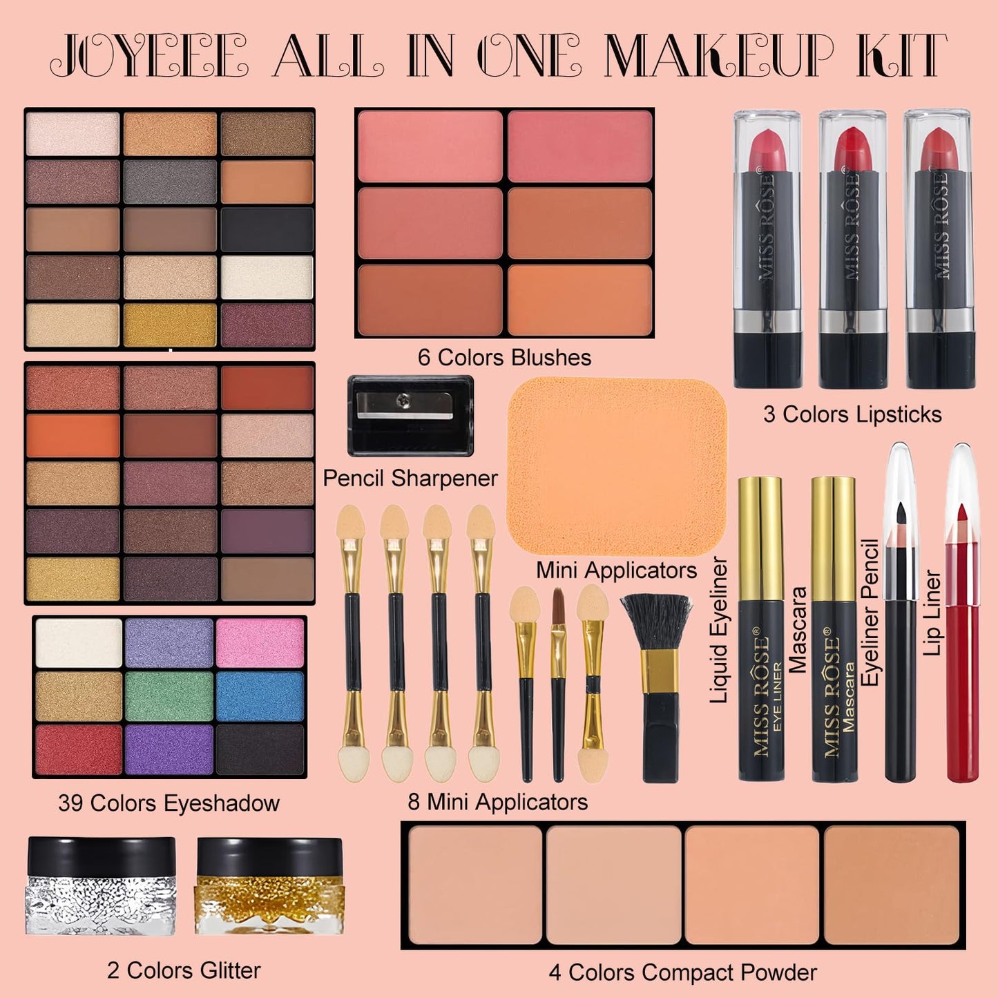 Joyeee All-in-One Makeup Gift Set Travel Makeup Kit Complete Starter Makeup Bundle Lipgloss Lipstick Concealer Blushes Powder Eyeshadow Palette Cosmetic Palette for Teen Girls & Adults #14