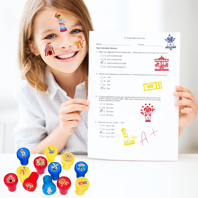 36PCS Carnival Party Favors - 24PCS Temporary Tattoos & 12PCS Stamps - Ideal Circus Clown Themed Birthday Card Decorations Supplies Goodie Bag Cute Rewards for Boys Girls Classroom Gifts Prizes