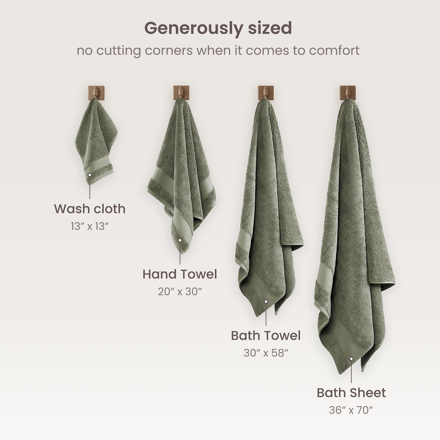 BIOWEAVES 100% Organic Cotton 700 GSM Plush Premium Washcloths 13" x 13" GOTS Certified, Face Towels Perfect for Home & Bathroom - Sage, Pack of 12