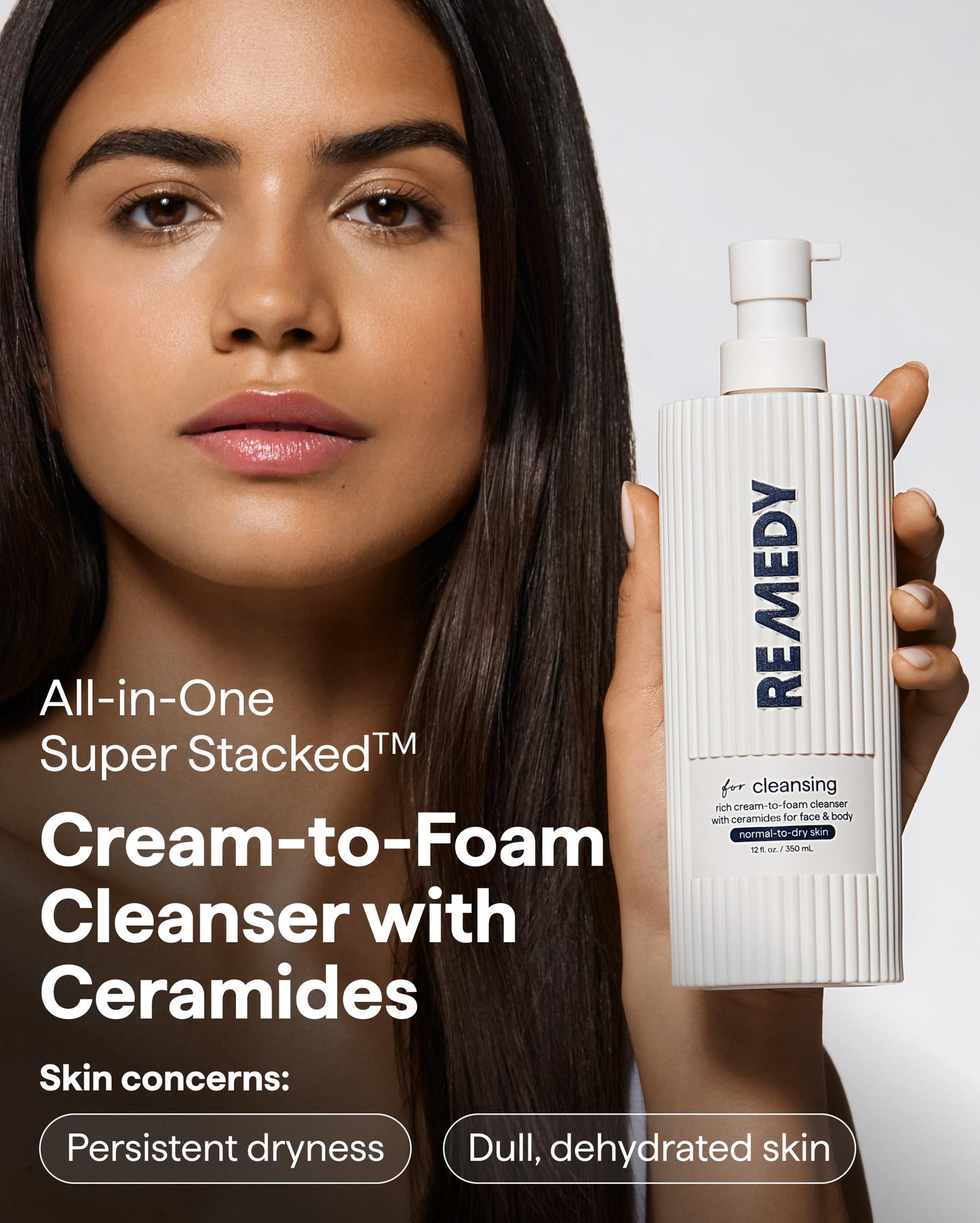 Remedy Cream-to-Foam Cleanser - Hydrating Face Wash with Ceramides, Hyaluronic Acid and Glycerin - Fragrance Free & Eczema Seal Certified - by Dermatologist Dr Shah | 12 fl. Oz