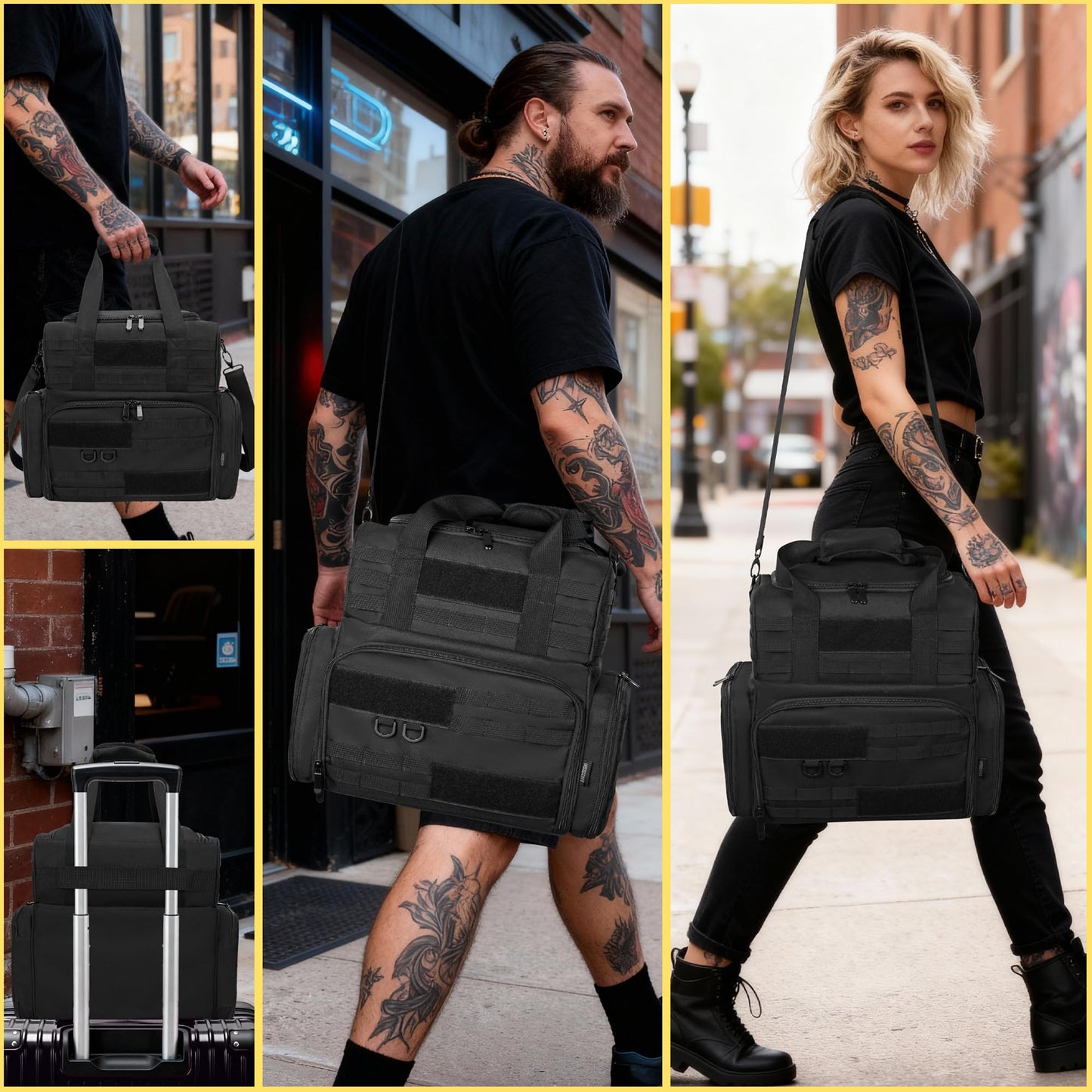 FURIMETY Large Tattoo Travel Case with 3 Inner Removable Pouches, Molle System Tattoo Bag for Equipment and Supplies, Tactical Tattoo Case with Shoulder Strap for Stencil Printer, Black