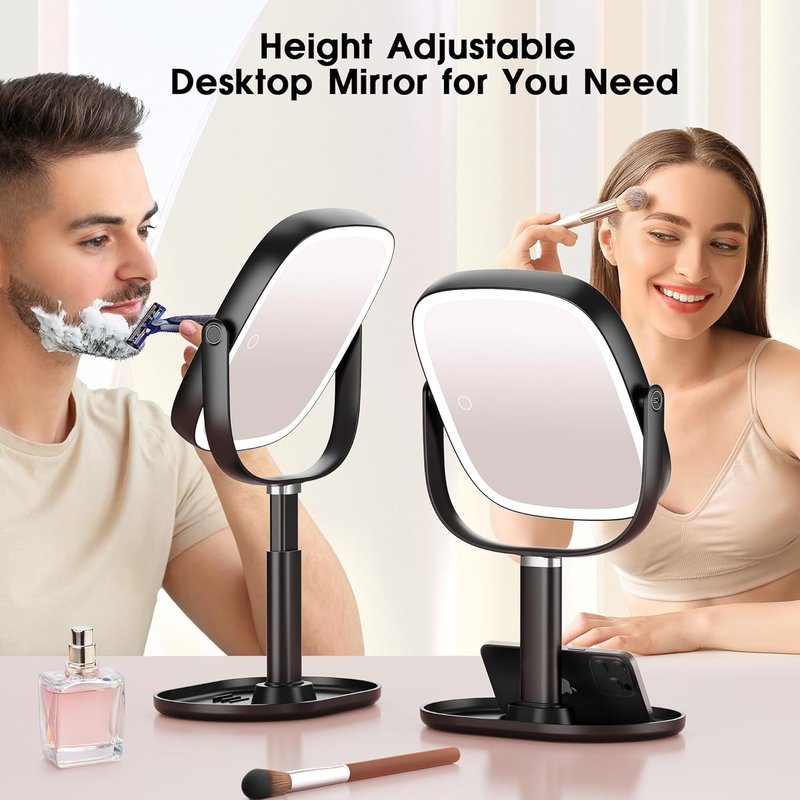Makeup Mirror with Lights - 10x/1x Magnifying Rechargeable Desk Mirror | 3-Color Lighting & 360° Adjustable (Black)