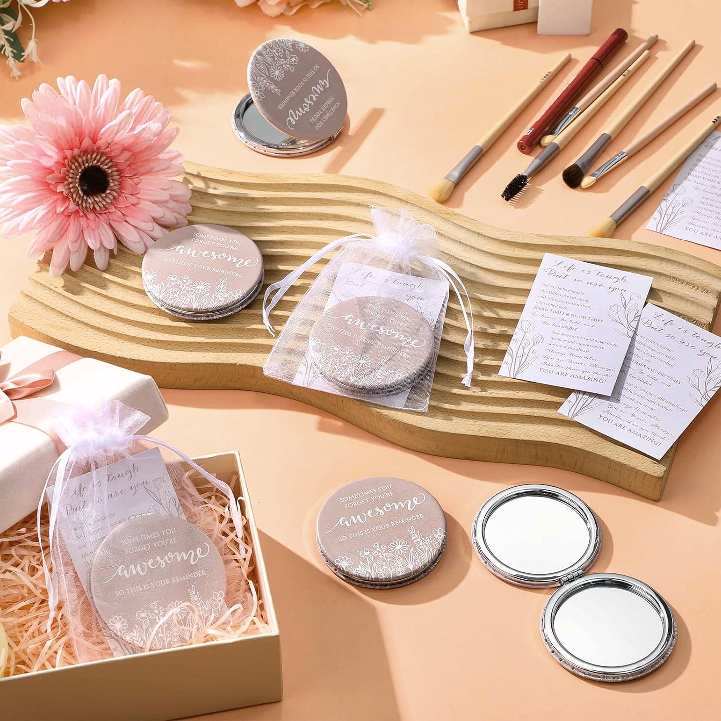 Inspirational Gifts for Women - Wildflower Compact Mirror Set | Double-Sided Folding Mirrors with Gift Cards (12 Pack)