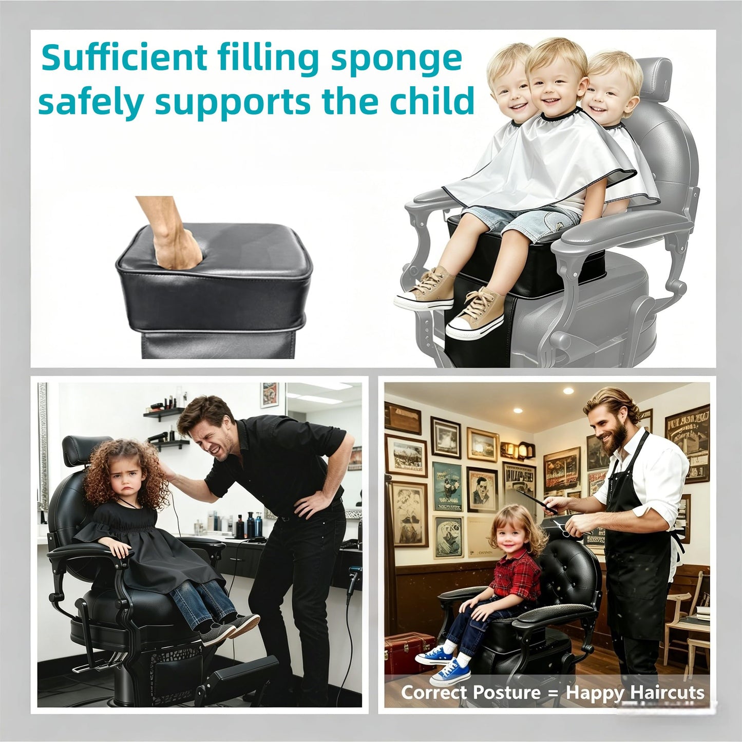 Coczeb Salon Booster Seat for Kids Thick Cushioned Haircut Stool,Portable Salon Station Hair Cutting Sap Equipment(Black)