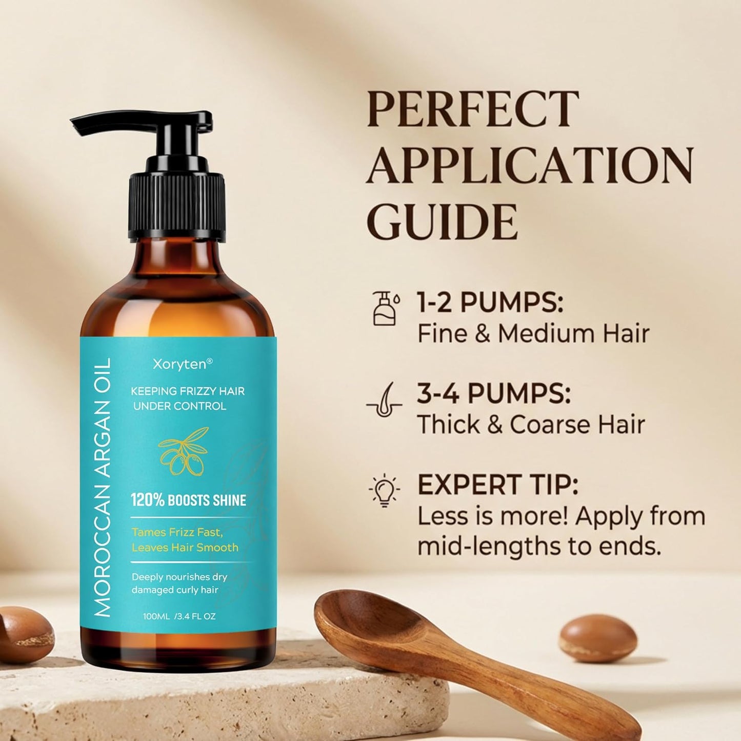 Moroccan Argan Oil - Nourishing Hair Oil for Frizzy, Curly & Damaged Hair - 100ML/3.4 Fl Oz